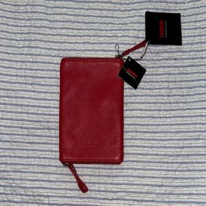 NWT HOBO INTERNATIONAL RED leather double vision wallet both end zipper pouch
